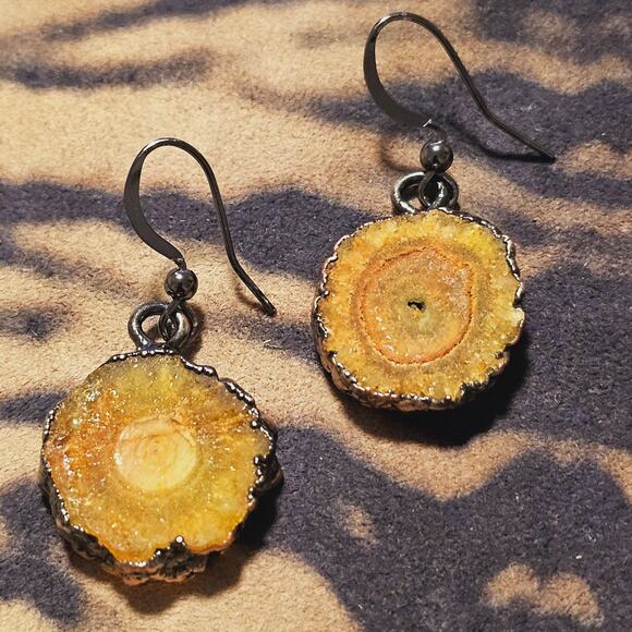 Topaz Druzy Gunmetal Irreg. Drop Earrings - Picture 4 of 8